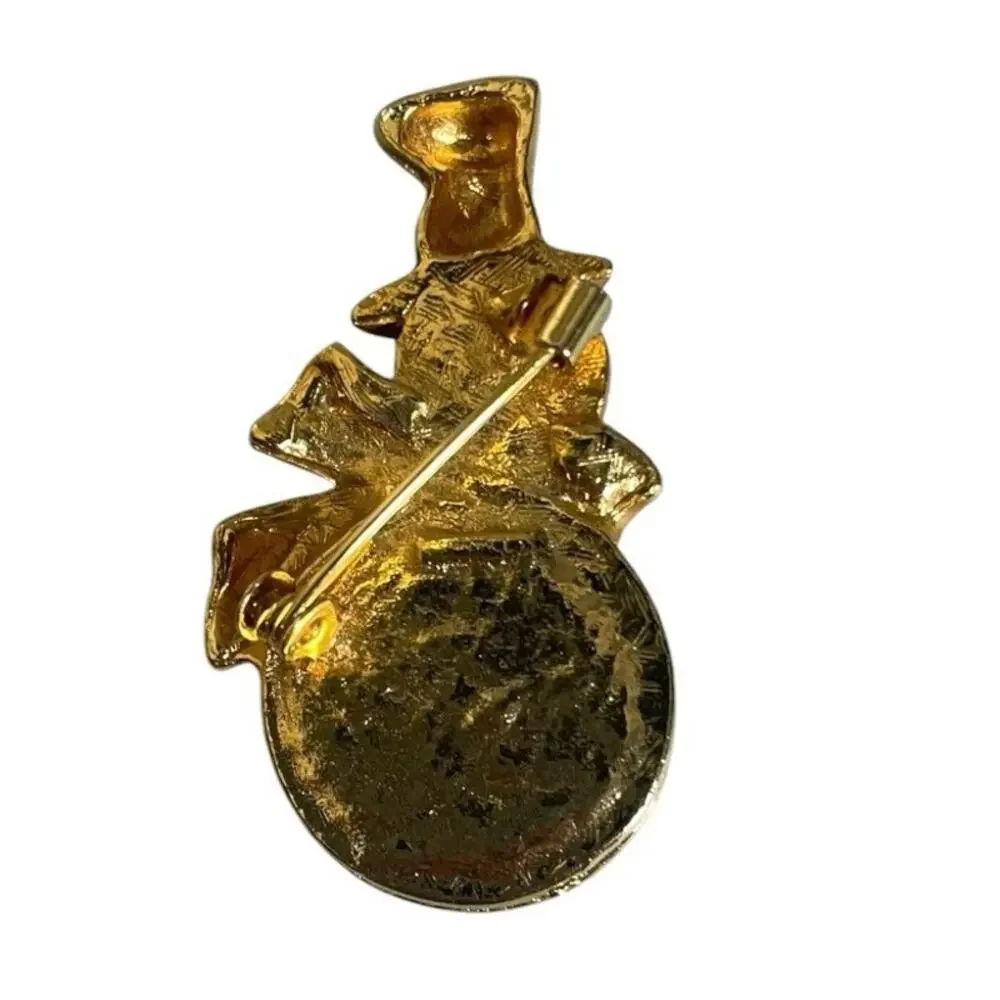 Vintage Snowman Gold Tone Featuring Faux Pearls Holiday Brooch Pin
